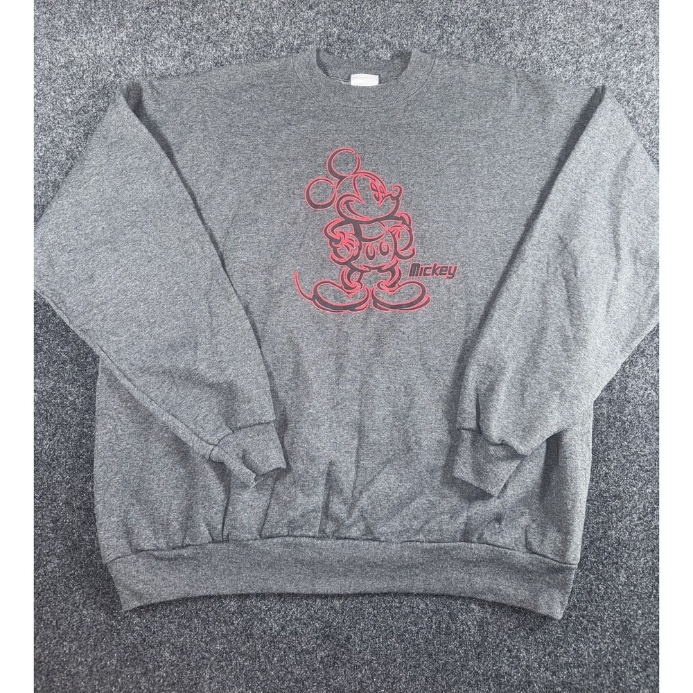 Vintage Disney Store Mickey Mouse Crewneck Sweatshirt XL Gray 90s 00s USA Made